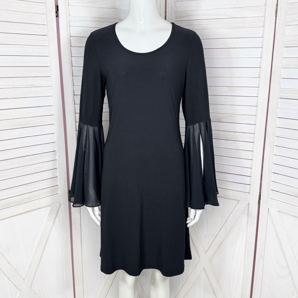 MSK Gothic Sheath Dress Chiffon Bell Sleeve Jersey Black Small Bewitched Boho